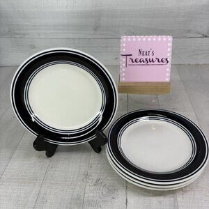 Mainstays CASUAL BANDED COBALT BLUE Rings Stoneware White Salad Plates Set of 4